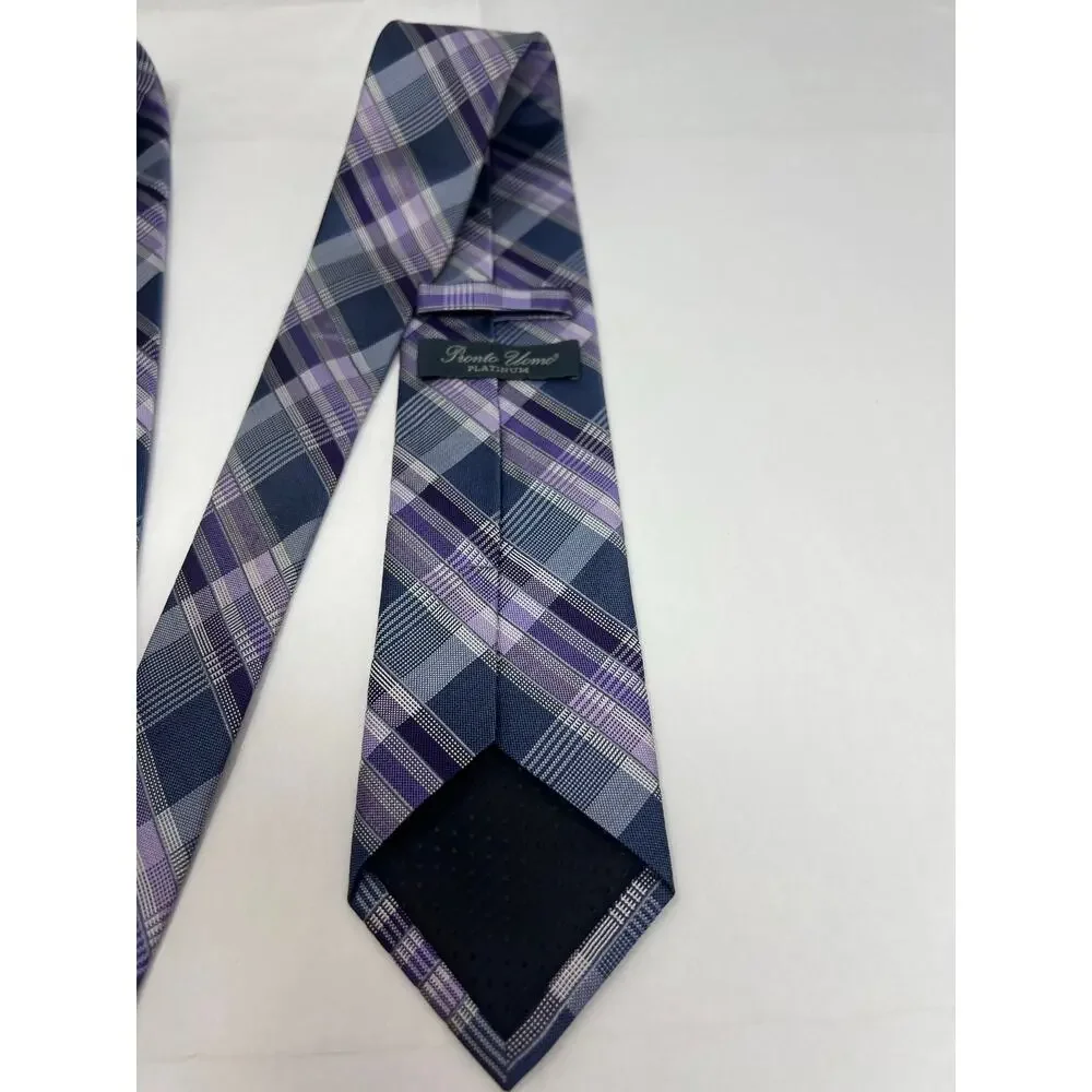 Pronto Uomo Purple Twill Silk Tie Classic Plaid Mens‎ Necktie